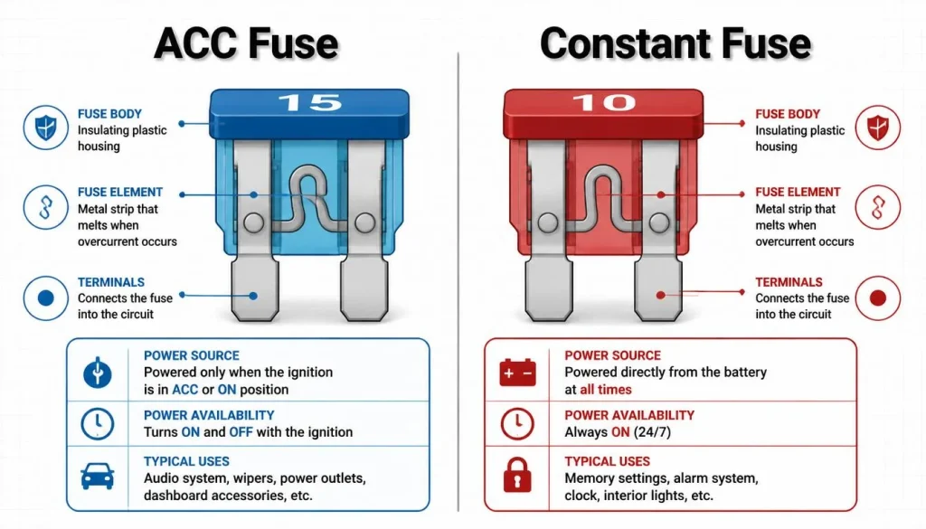 ACC Fuse vs Constant Fuse