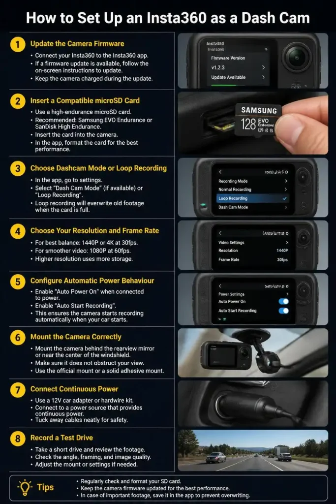 How to Set Up an Insta360 as a Dash Cam