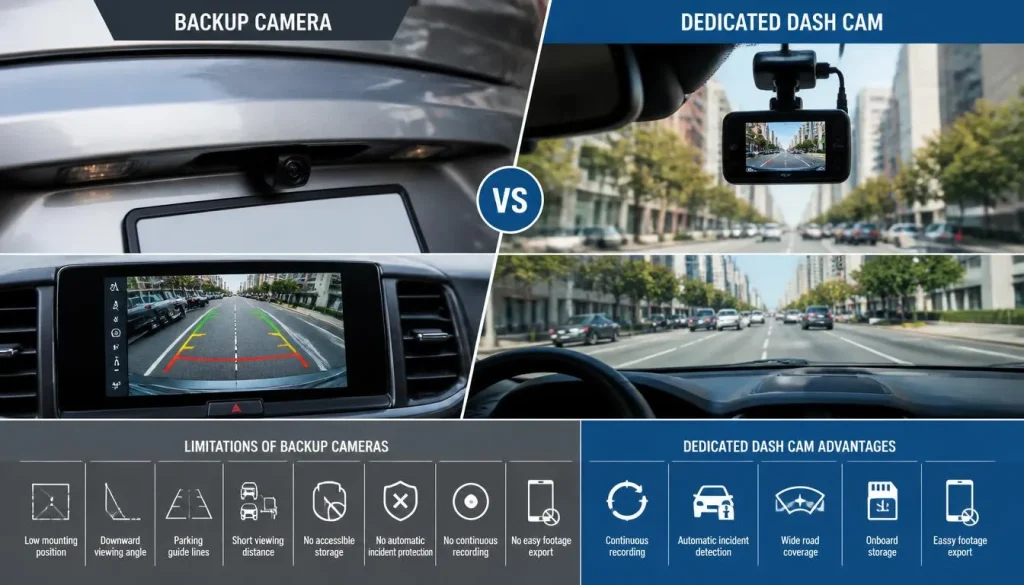 Why Backup Cameras Are Usually Poor Dash Cam Replacements